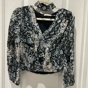 ALICE & OLIVIA Luba wrap-effect snake print burnout crepe de chine blouse
